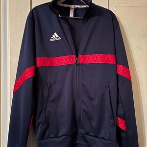 Adidas Men's Dark Blue and Crimson Bomber Jacket
